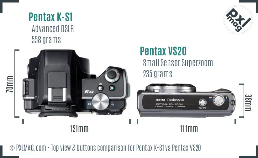 Pentax K-S1 vs Pentax VS20 top view buttons comparison