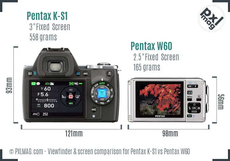 Pentax K-S1 vs Pentax W60 Screen and Viewfinder comparison