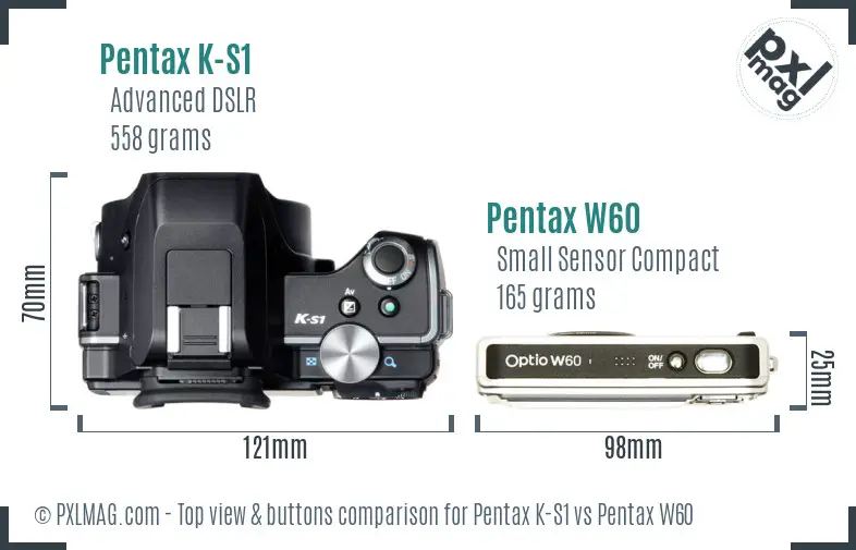 Pentax K-S1 vs Pentax W60 top view buttons comparison