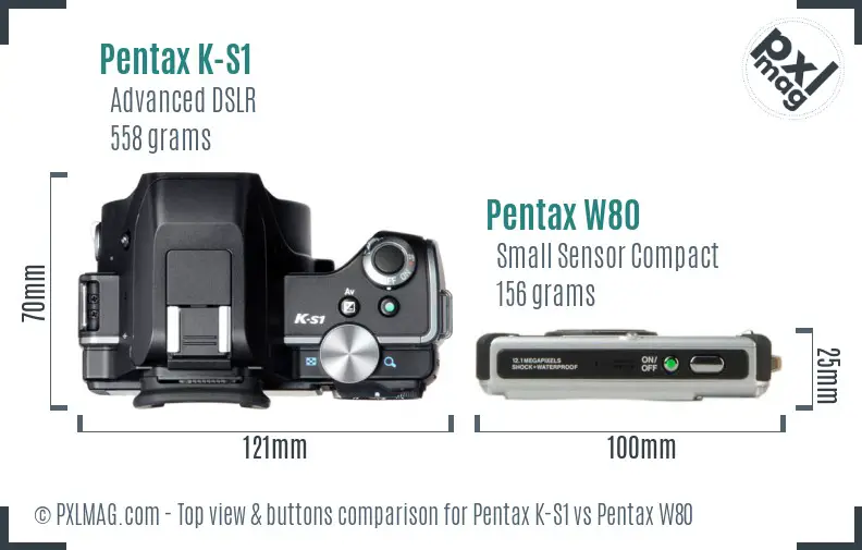 Pentax K-S1 vs Pentax W80 top view buttons comparison