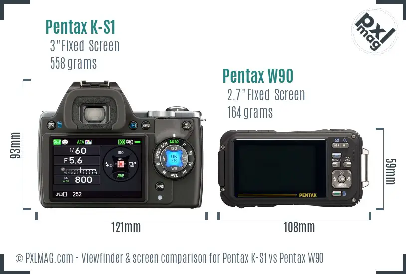 Pentax K-S1 vs Pentax W90 Screen and Viewfinder comparison