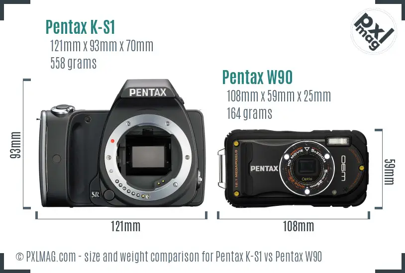 Pentax K-S1 vs Pentax W90 size comparison