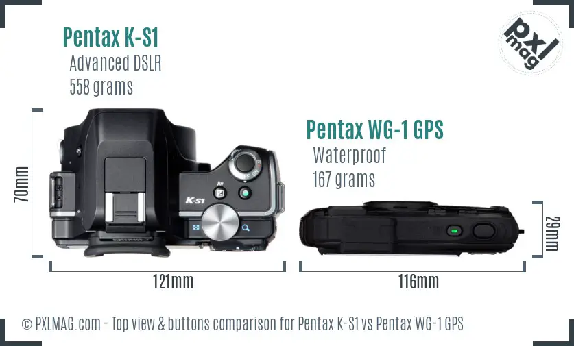 Pentax K-S1 vs Pentax WG-1 GPS top view buttons comparison