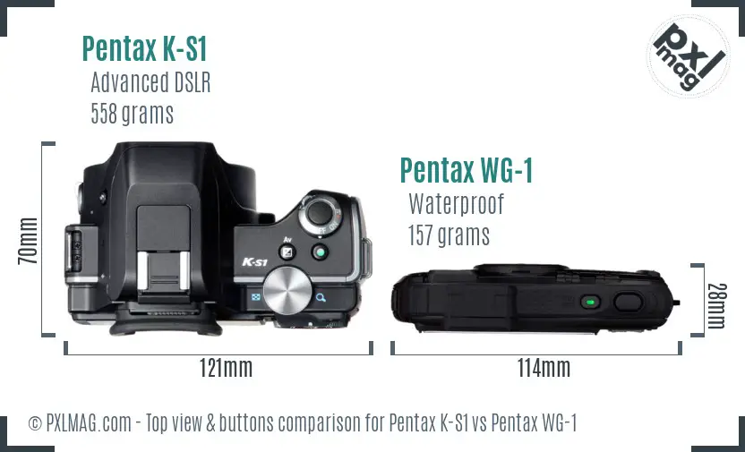 Pentax K-S1 vs Pentax WG-1 top view buttons comparison