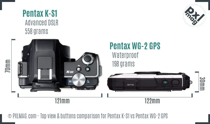 Pentax K-S1 vs Pentax WG-2 GPS top view buttons comparison