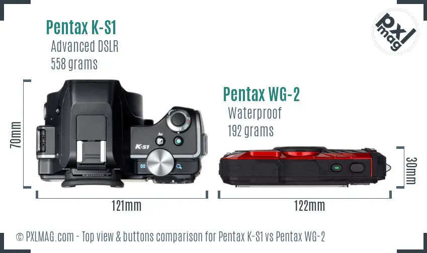 Pentax K-S1 vs Pentax WG-2 top view buttons comparison
