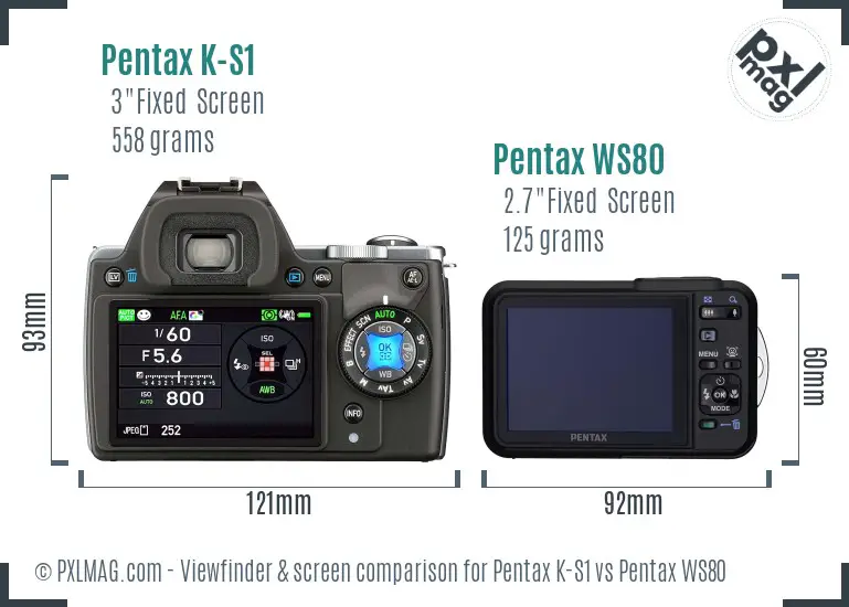 Pentax K-S1 vs Pentax WS80 Screen and Viewfinder comparison