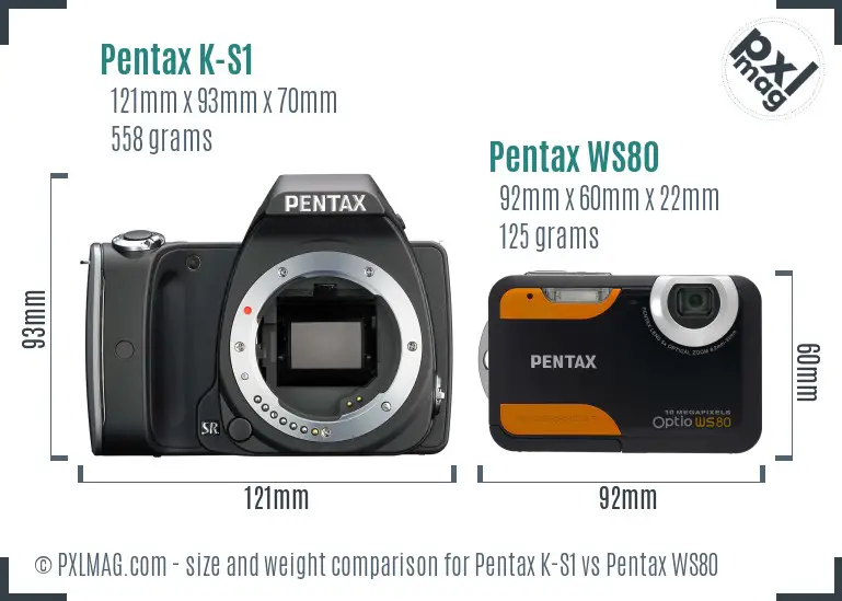 Pentax K-S1 vs Pentax WS80 size comparison