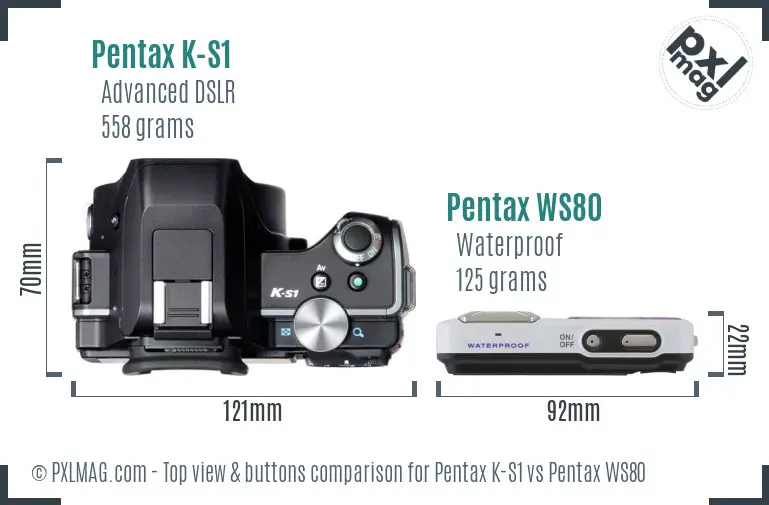 Pentax K-S1 vs Pentax WS80 top view buttons comparison