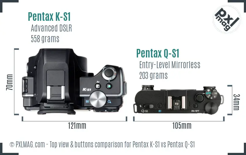 Pentax K-S1 vs Pentax Q-S1 top view buttons comparison
