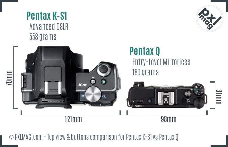 Pentax K-S1 vs Pentax Q top view buttons comparison