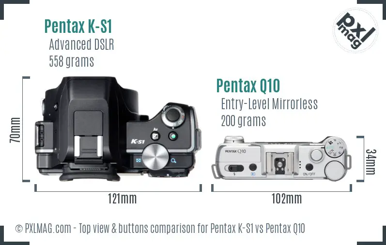 Pentax K-S1 vs Pentax Q10 top view buttons comparison