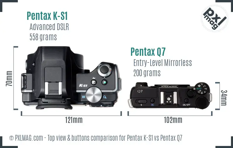 Pentax K-S1 vs Pentax Q7 top view buttons comparison