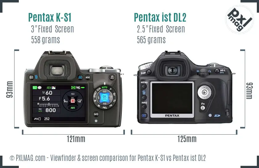 Pentax K-S1 vs Pentax ist DL2 Screen and Viewfinder comparison