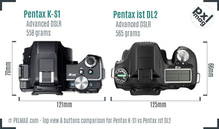 Pentax K-S1 vs Pentax ist DL2 top view buttons comparison