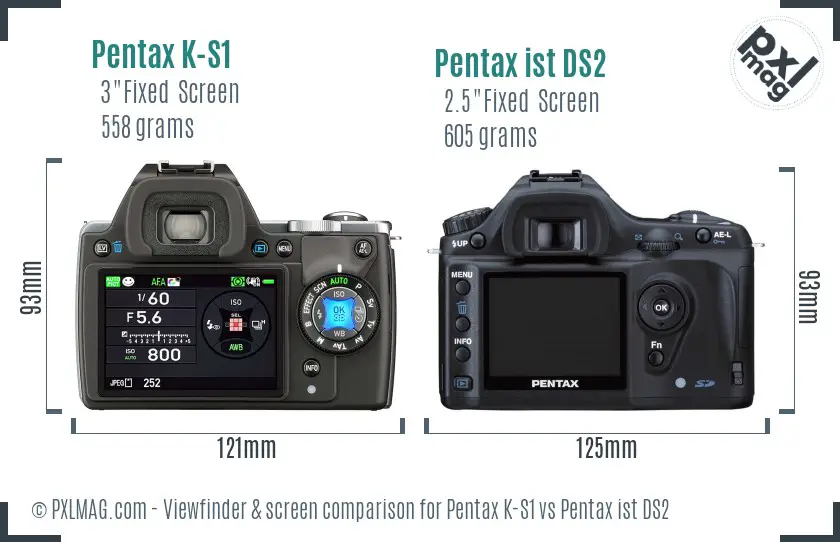 Pentax K-S1 vs Pentax ist DS2 Screen and Viewfinder comparison