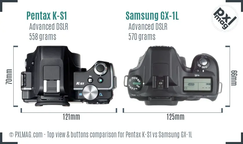 Pentax K-S1 vs Samsung GX-1L top view buttons comparison