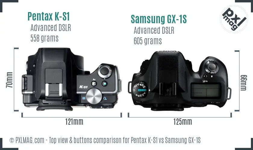 Pentax K-S1 vs Samsung GX-1S top view buttons comparison