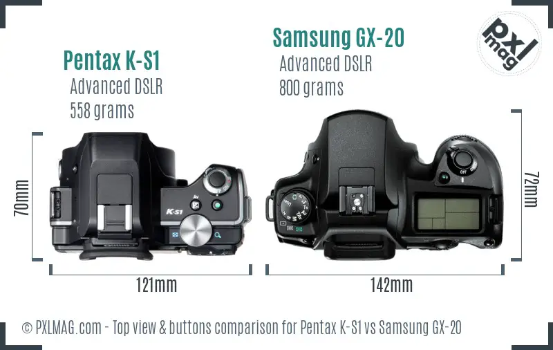 Pentax K-S1 vs Samsung GX-20 top view buttons comparison