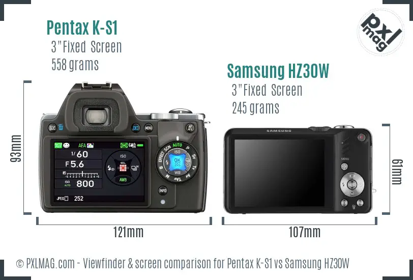 Pentax K-S1 vs Samsung HZ30W Screen and Viewfinder comparison