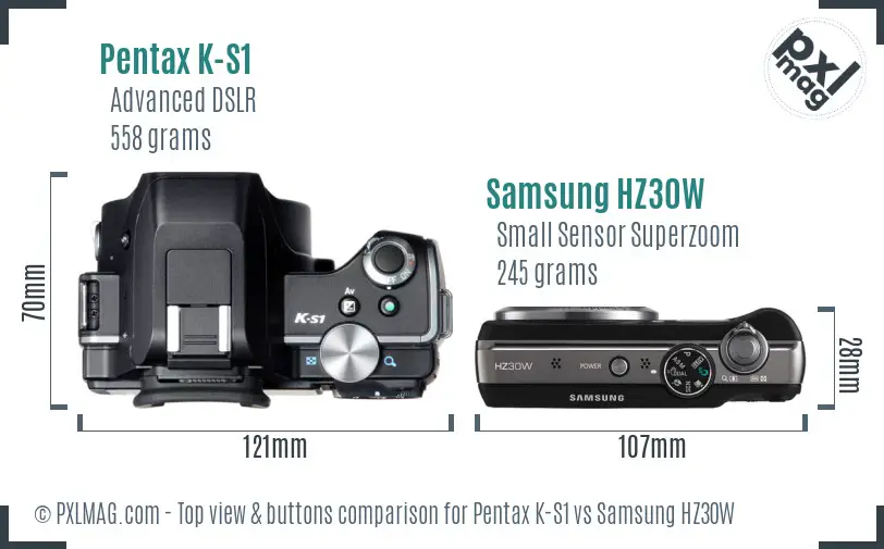 Pentax K-S1 vs Samsung HZ30W top view buttons comparison