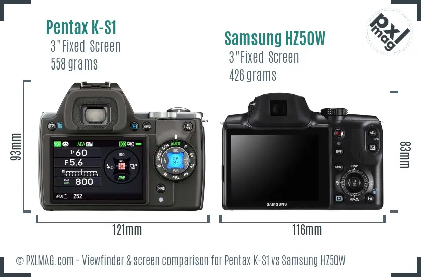Pentax K-S1 vs Samsung HZ50W Screen and Viewfinder comparison