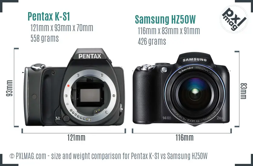 Pentax K-S1 vs Samsung HZ50W size comparison