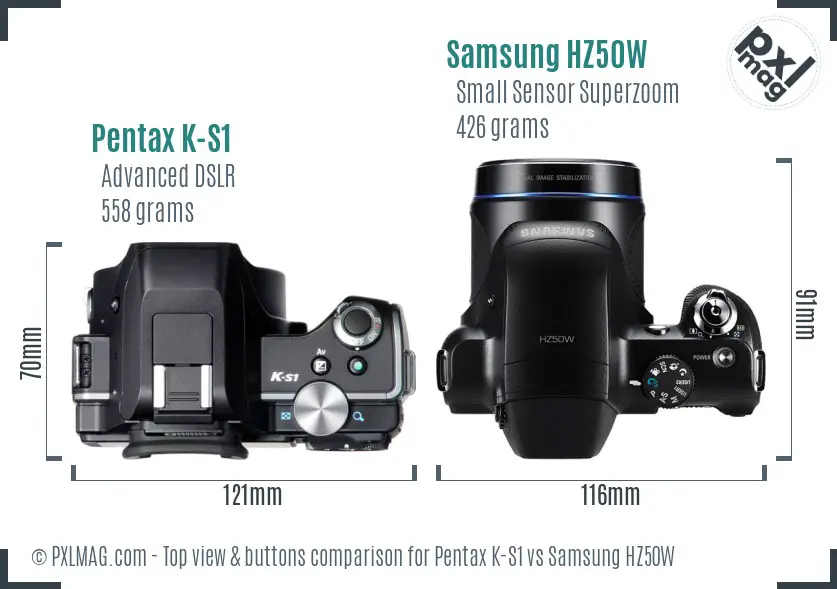 Pentax K-S1 vs Samsung HZ50W top view buttons comparison