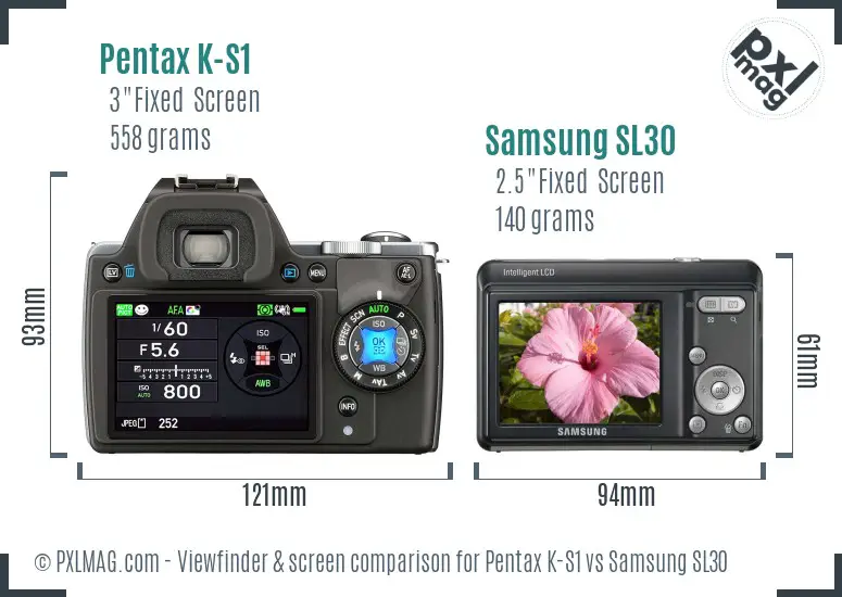 Pentax K-S1 vs Samsung SL30 Screen and Viewfinder comparison