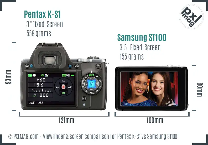 Pentax K-S1 vs Samsung ST100 Screen and Viewfinder comparison