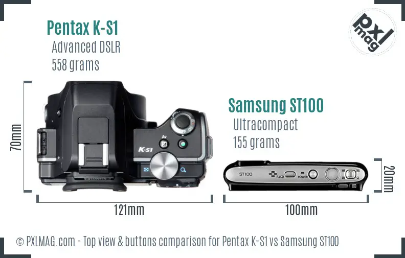 Pentax K-S1 vs Samsung ST100 top view buttons comparison