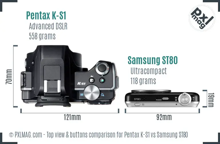 Pentax K-S1 vs Samsung ST80 top view buttons comparison