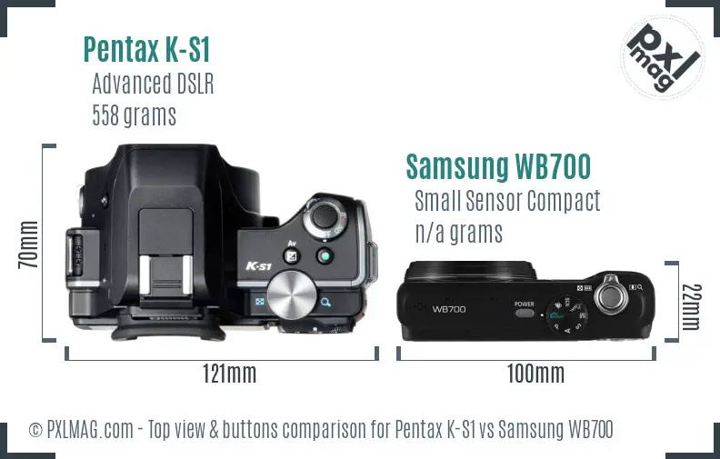 Pentax K-S1 vs Samsung WB700 top view buttons comparison