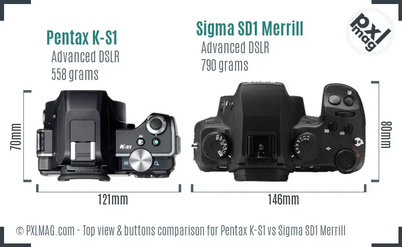 Pentax K-S1 vs Sigma SD1 Merrill top view buttons comparison