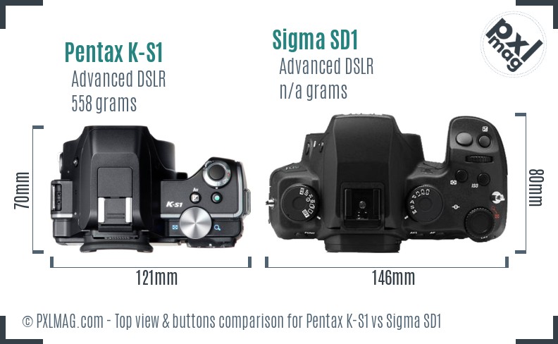 Pentax K-S1 vs Sigma SD1 top view buttons comparison