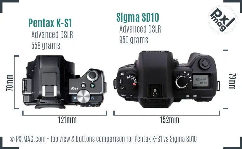 Pentax K-S1 vs Sigma SD10 top view buttons comparison