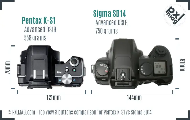 Pentax K-S1 vs Sigma SD14 top view buttons comparison