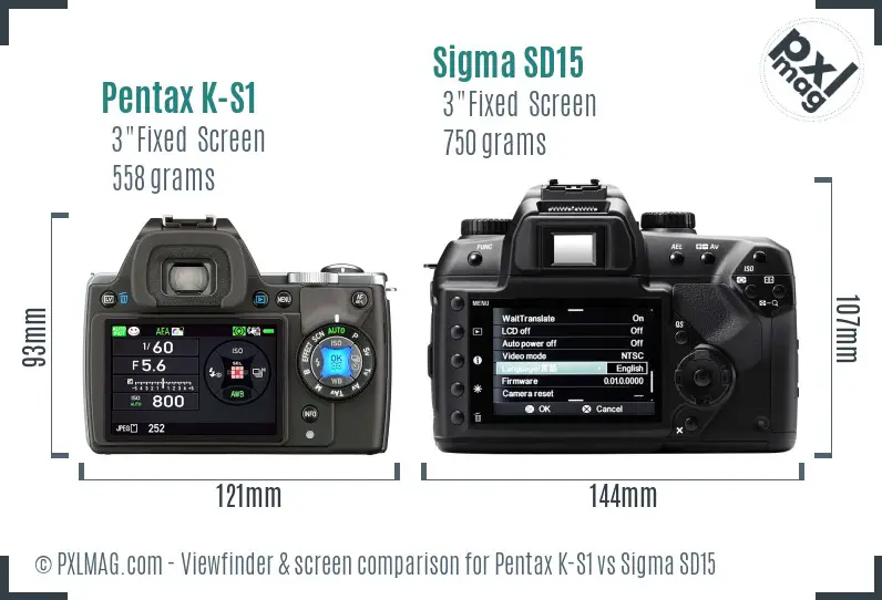 Pentax K-S1 vs Sigma SD15 Screen and Viewfinder comparison