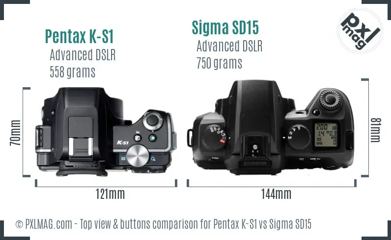 Pentax K-S1 vs Sigma SD15 top view buttons comparison