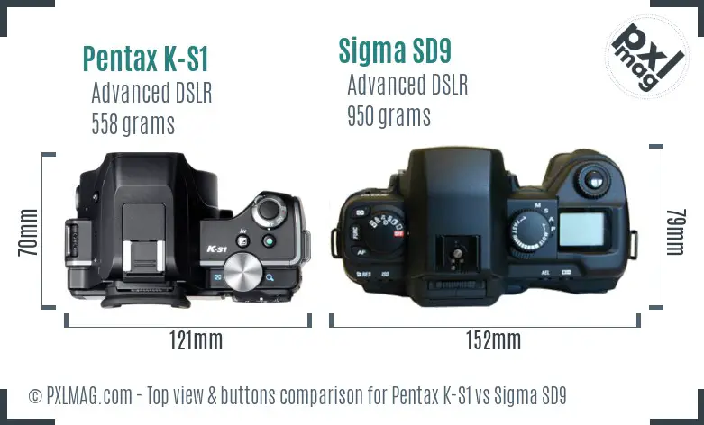 Pentax K-S1 vs Sigma SD9 top view buttons comparison