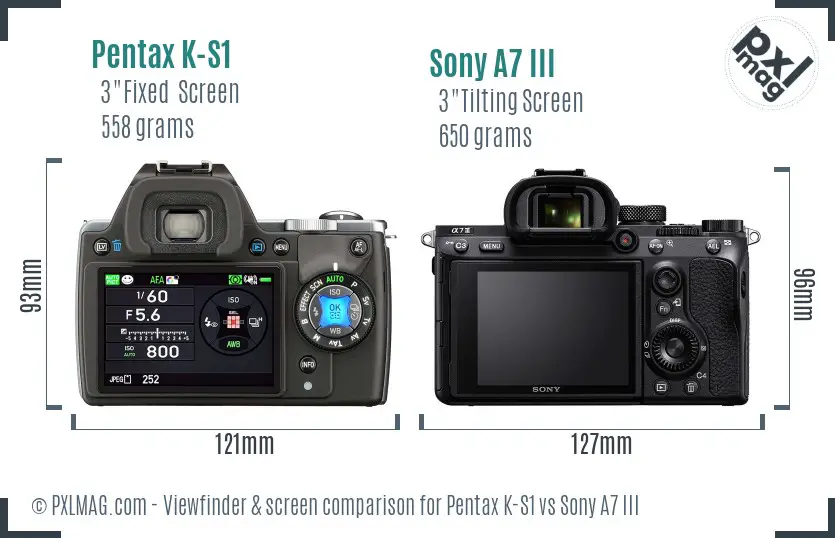 Pentax K-S1 vs Sony A7 III Screen and Viewfinder comparison