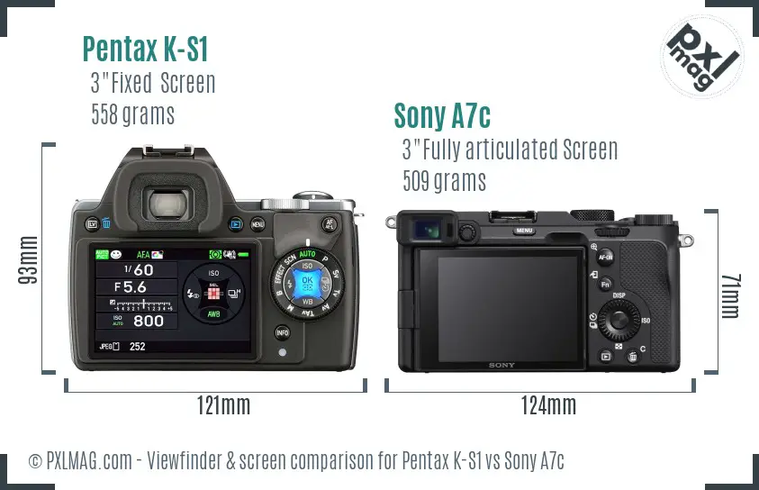 Pentax K-S1 vs Sony A7c Screen and Viewfinder comparison