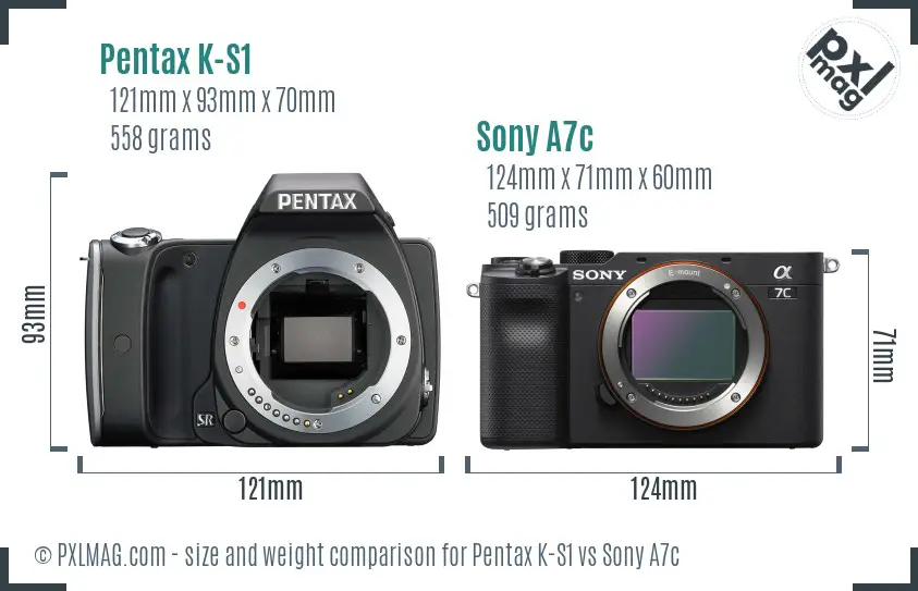 Pentax K-S1 vs Sony A7c size comparison