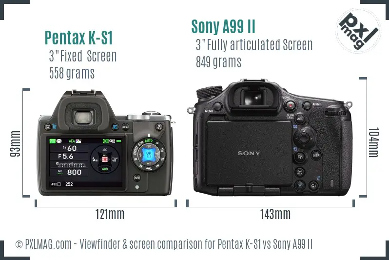 Pentax K-S1 vs Sony A99 II Screen and Viewfinder comparison