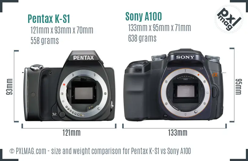 Pentax K-S1 vs Sony A100 size comparison