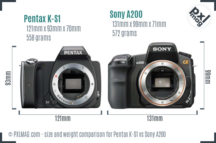 Pentax K-S1 vs Sony A200 size comparison