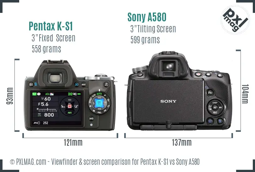 Pentax K-S1 vs Sony A580 Screen and Viewfinder comparison