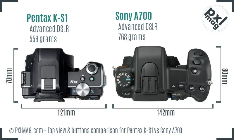 Pentax K-S1 vs Sony A700 top view buttons comparison
