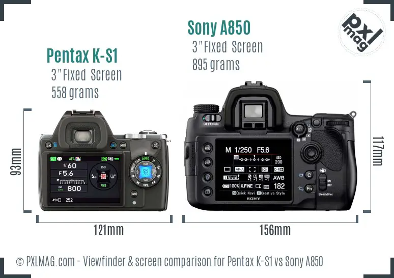 Pentax K-S1 vs Sony A850 Screen and Viewfinder comparison
