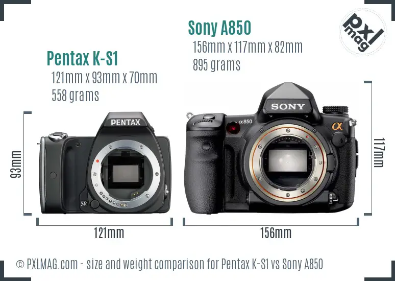 Pentax K-S1 vs Sony A850 size comparison